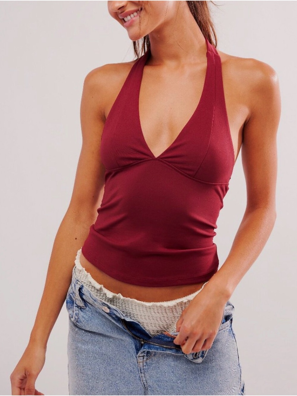 Free People Still Here Halter Top (Pomegranate) NWT